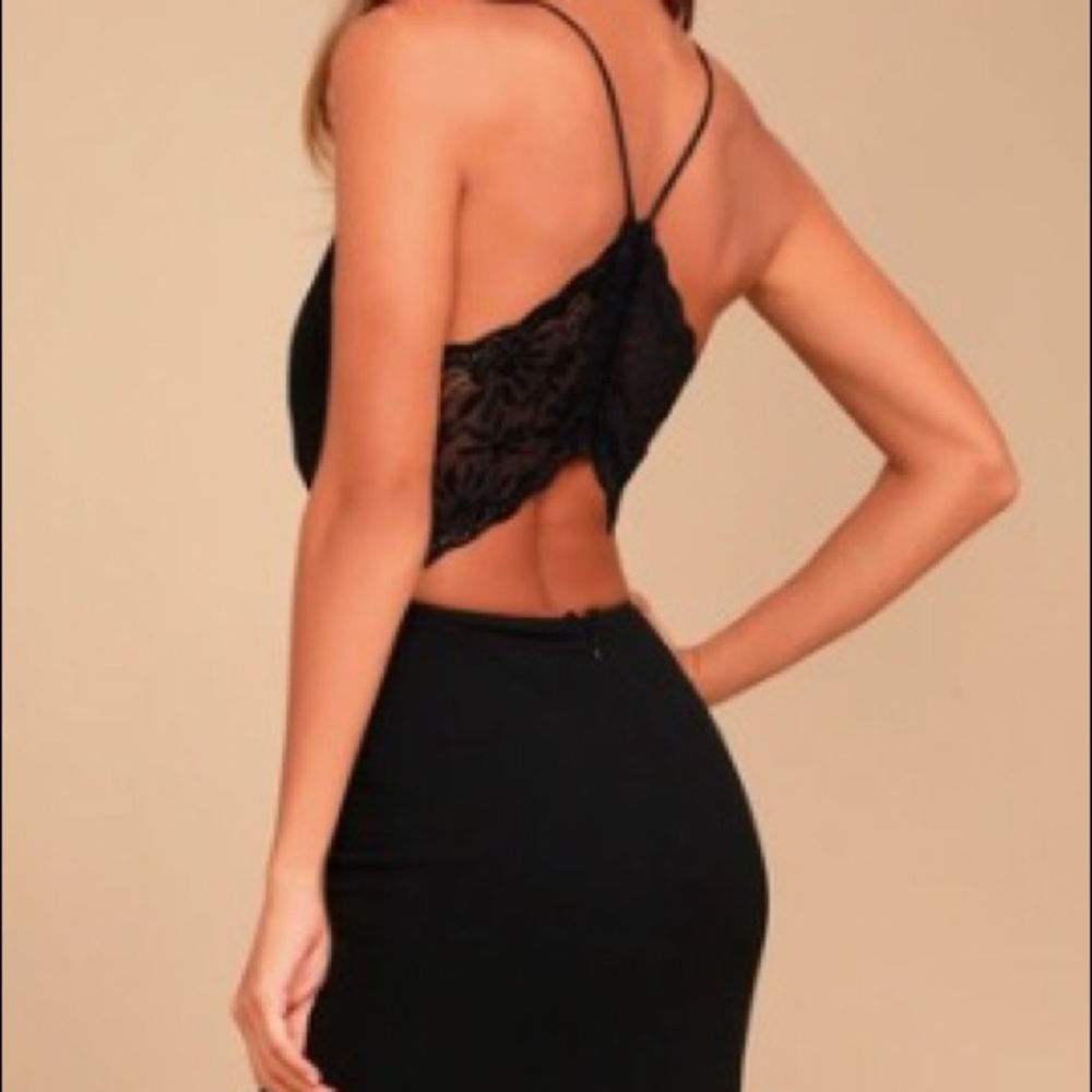 Lulus black maxi dress with slit & lace back